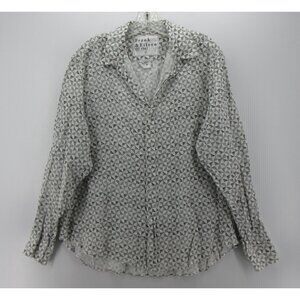 Frank & Eileen Top XL White Linen Blouse Button Up Geometric Woven